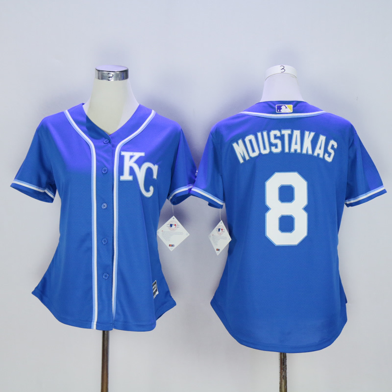 Women Kansas City Royals #8 Moustakas Blue MLB Jerseys->women mlb jersey->Women Jersey